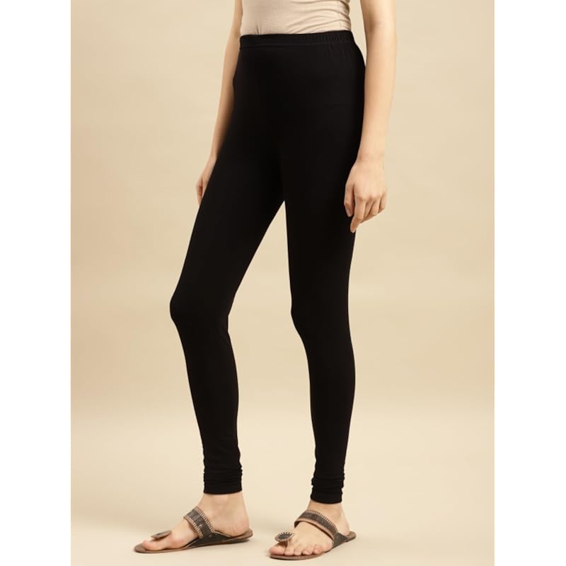 rangita Women Cotton Black Solid Full Length Churidar, M