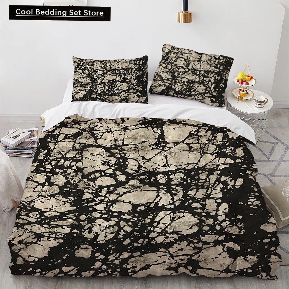 Marble King Queen Duvet Cover Cool Black and White Texture Pattern Bedding Set for Teens Adults 2/3pcs Polyester Quilt Cover