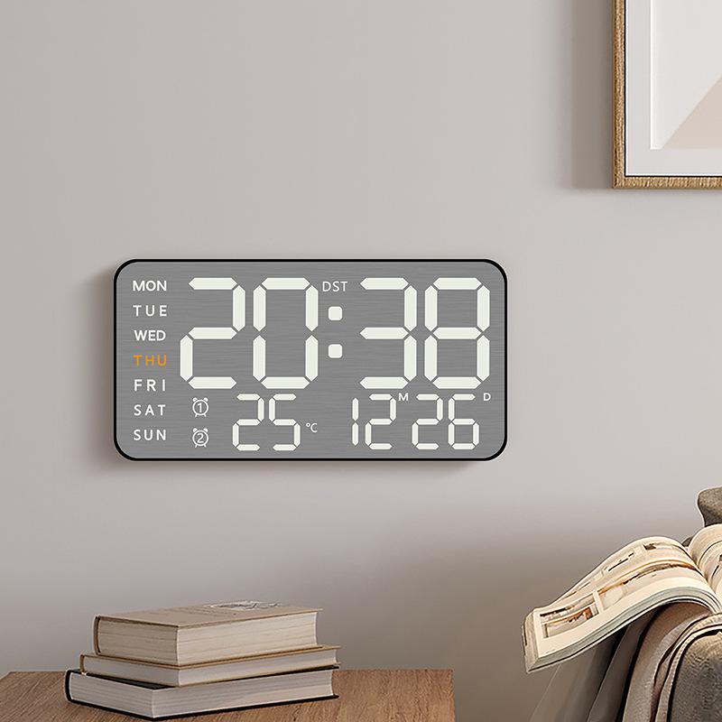 Brushed Metal Wall Clock: Multi-functional LED Alarm with Electronic Display, Cross-border Bestseller