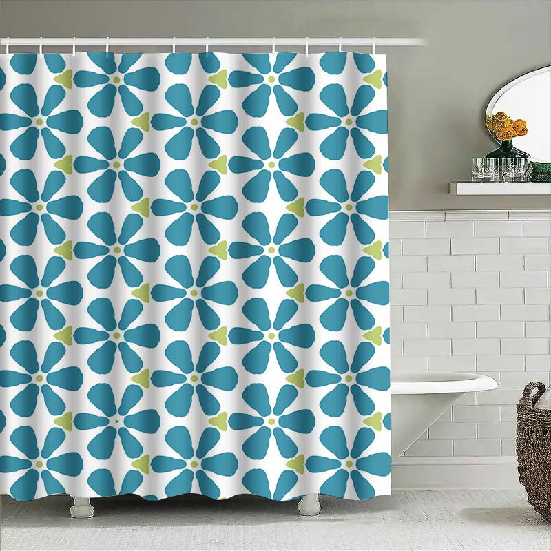 Colorful Blue Flower Shower Curtain Decorative Waterproof Bathroom Hanging Plastic Rod Set for Kids Bathrooms Home Decoration 60
