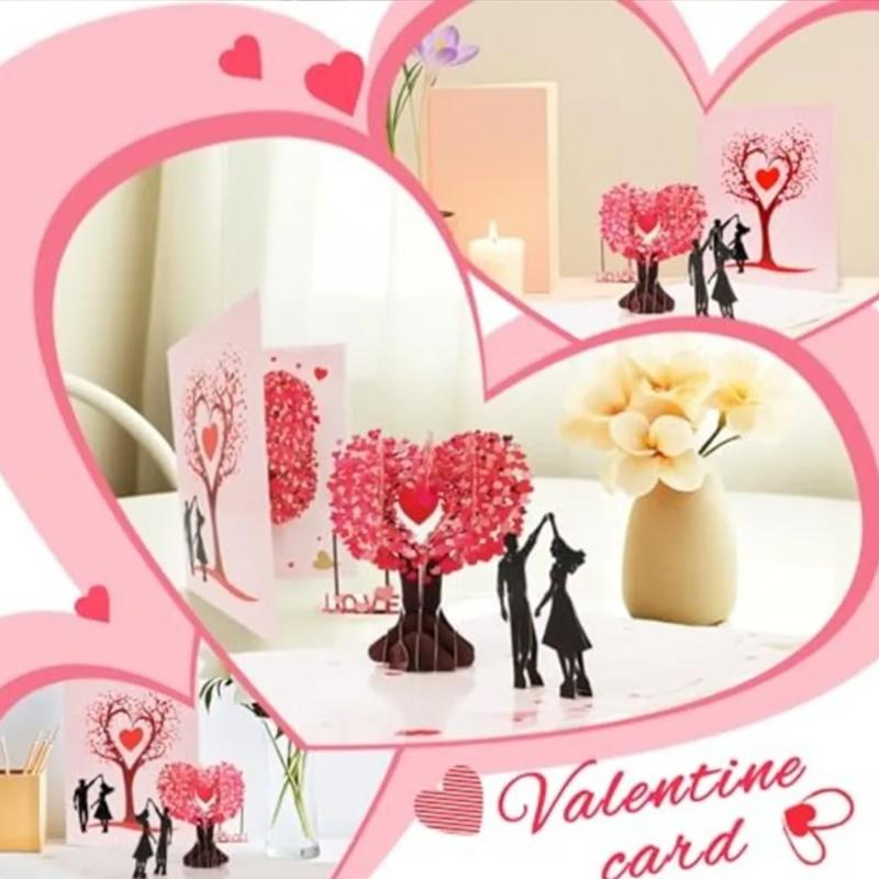 Romantic Theme Anniversary Card Pop-Up Mechanism 3D Heart Tree Couple Card Heart Tree Design 3D Love Tree Card Valentines Day