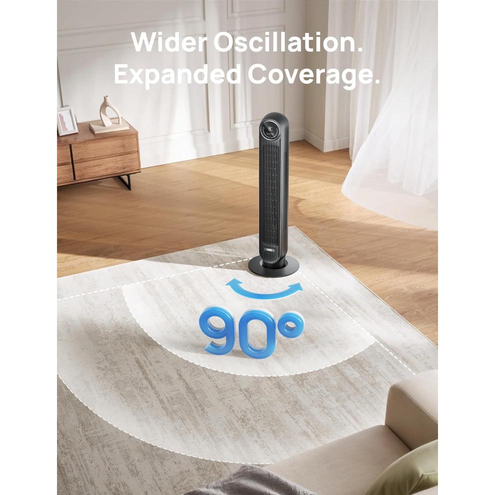 Ventilatore a Torre Silenzioso, Ventilatore Elettrico di Raffreddamento con Velocità 25ft/s con Telecomando