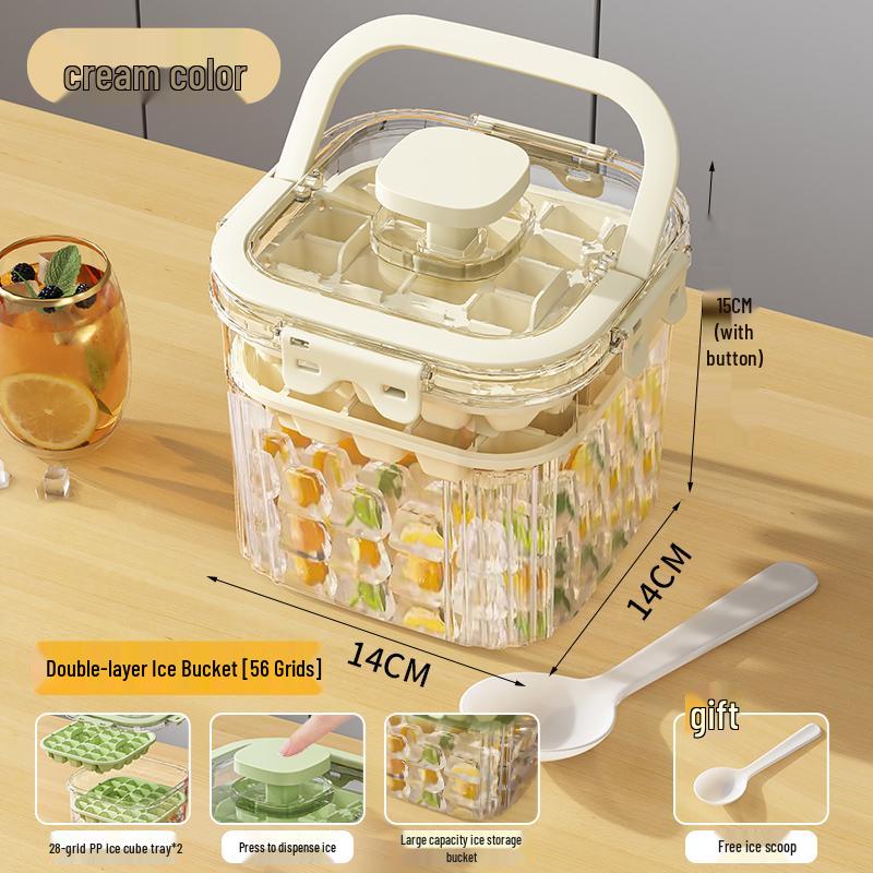 Press-Type Ice Cube Mold & Storage Box - Large Capacity, Food-Grade Tray and Bucket for Home Use