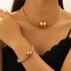 Layered Punk Chain Necklace Bracelet Set Women Geometric Ball Pendant Minimalist Edgy Jewelry