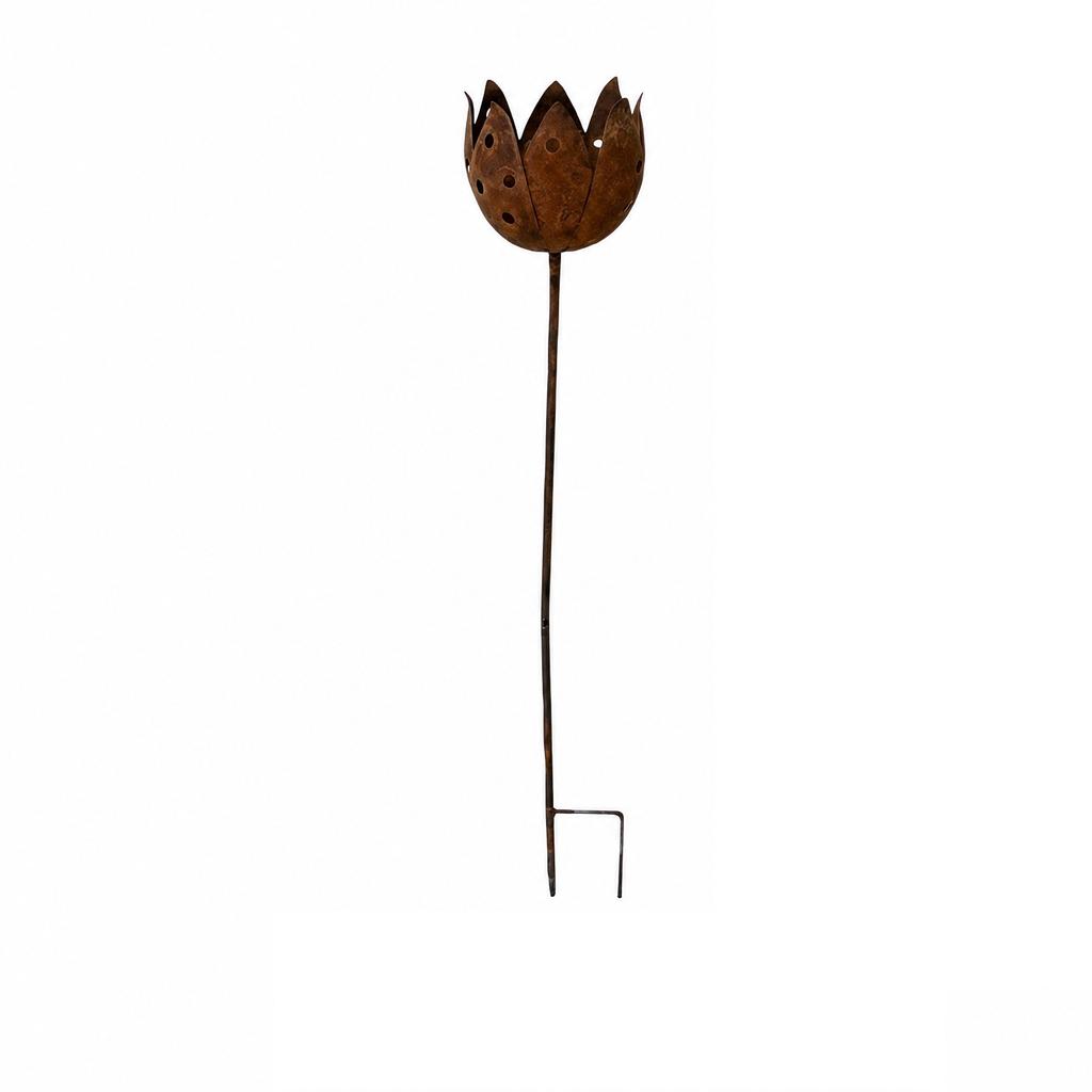 Paletto Decorativo in Metallo Rustico per Giardino Portacandele Forma di Tulipano Decorazione Esterna per Cortile Paletto in Ferro Battuto per Prato Patio Sentiero Illuminazione