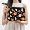 Compact Storage for Small Items Halloween Bag, with Pumpkin Ghost Print, Durable Canvas Cute Festive Zippered Pencil Case Large Capacity Makeup Pouch,