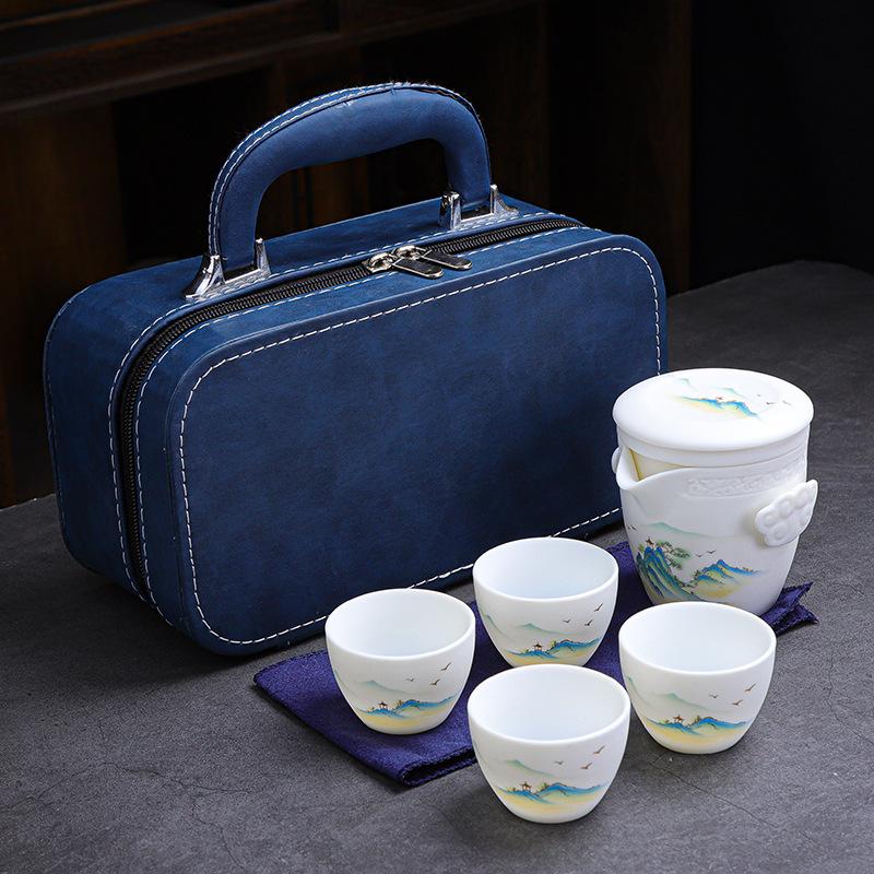 Ceramic Express Cup, Vegetarian Suet Jade Porcelain, Portable Travel Tea Set, Business Mid-Autumn Festival Gifts