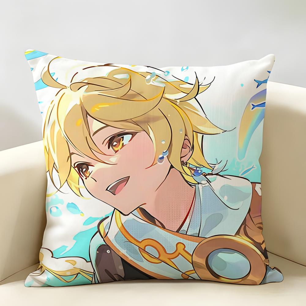 Aether Genshin Game Cushion Cover Natural Linen Organic Fabric DoubleSided Printing Room Sofa Decor Pillow Case