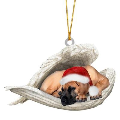 Holiday Tree Decoration Sleep Angel Dog Acrylic Hanging Ornament For Vehicle Interiors and Festival Tree Display