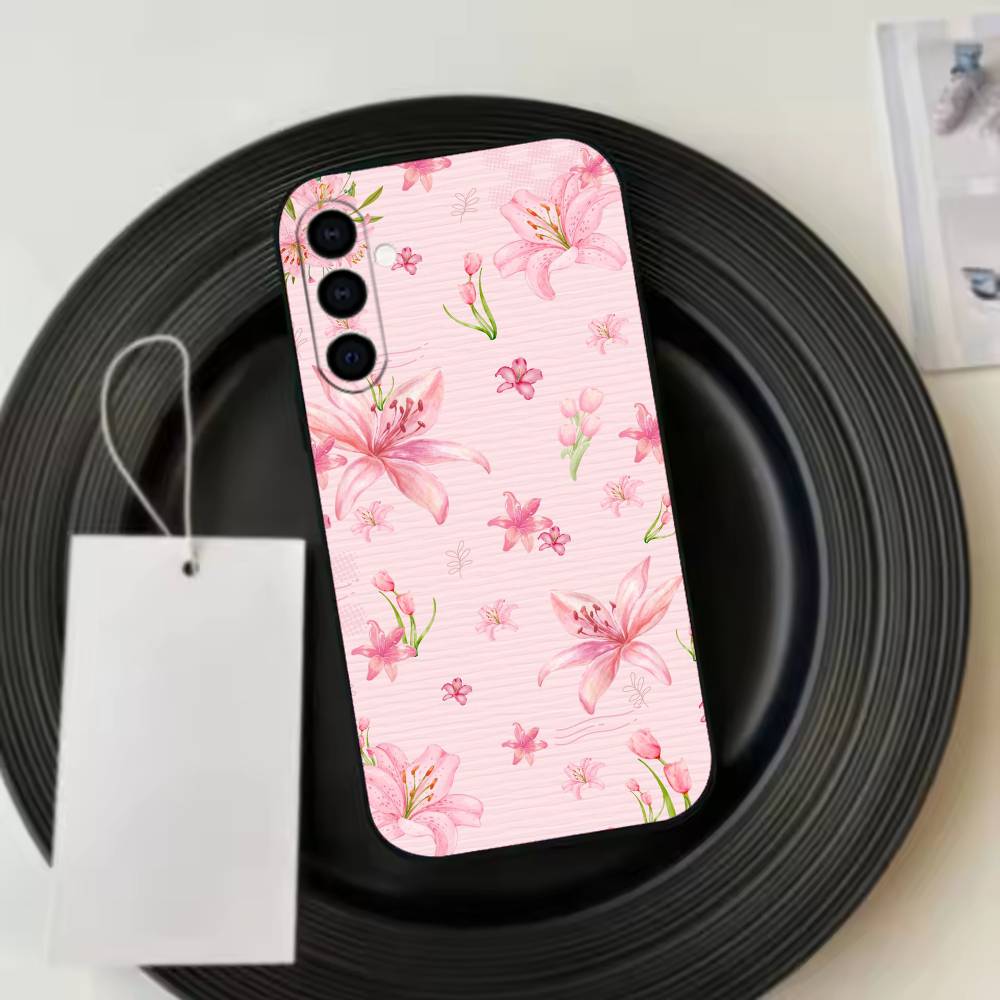 Flower P-Pattern Phone Case For Samsung Galaxy A73,A72,A71,A70,A53,A52,A51,Others Soft Black Cover Samsung a70