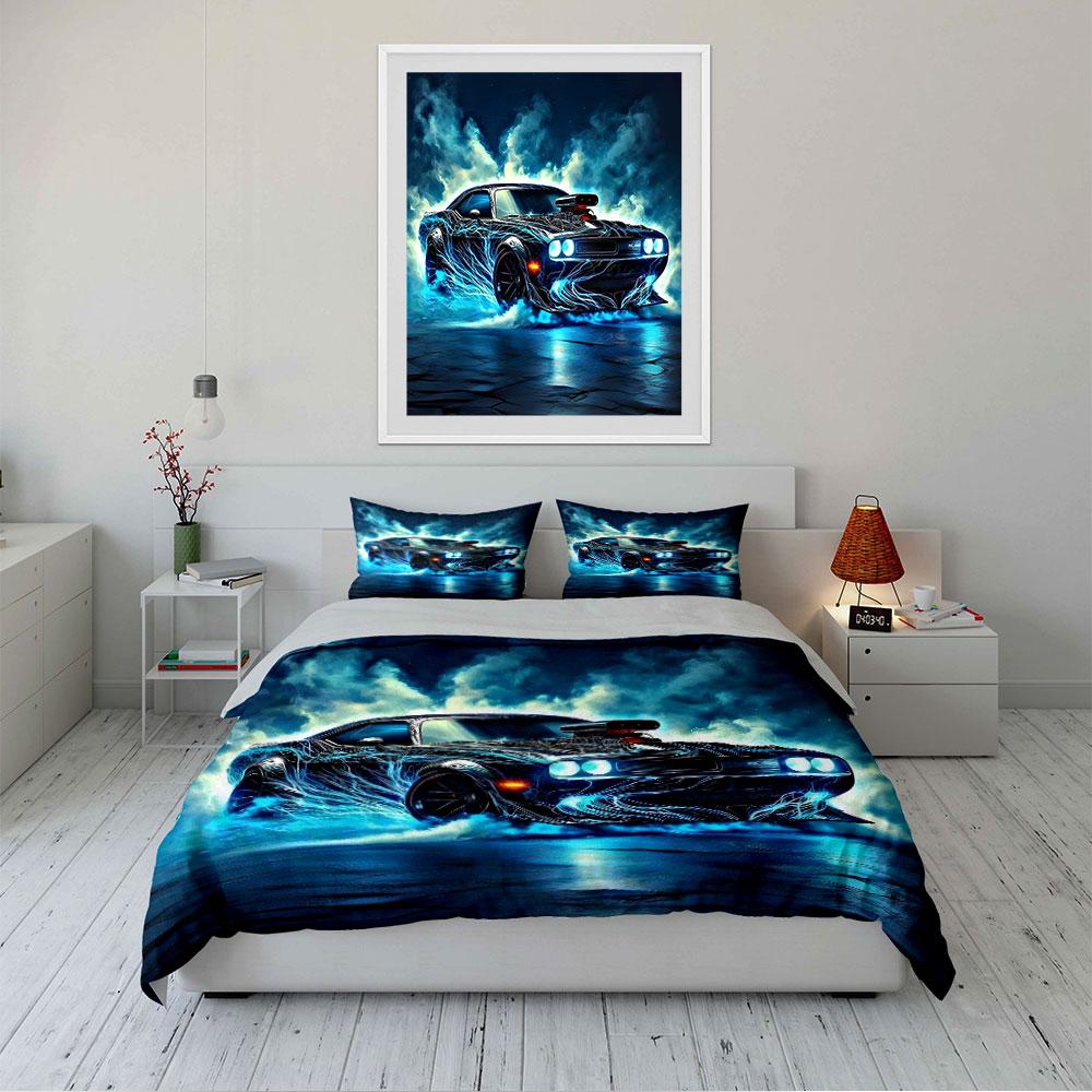"Glowing Electric Muscle Car" Bedding Duvet Cover Set (1*Duvet Cover 2*Pillowcases, without duvet insert)