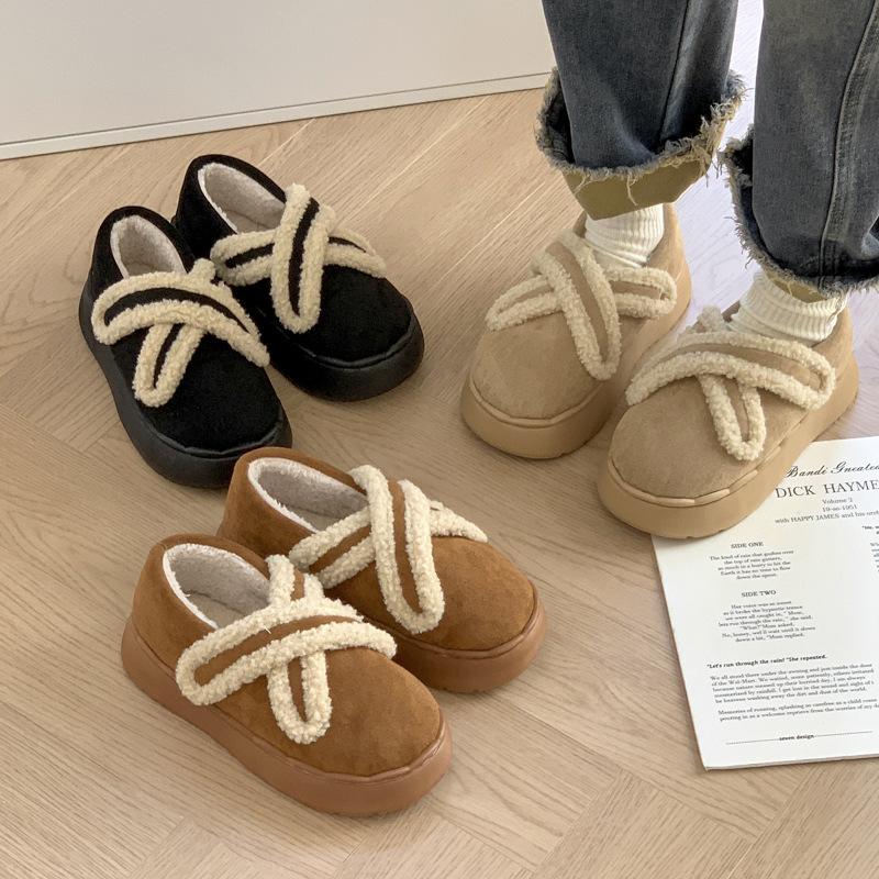 Lamb Wool Cotton Slippers Thick-soled Velvet Autumn and Winter Warm Indoor Home and Outdoor Wear Velcro All-inclusive Heel Cotton Shoes