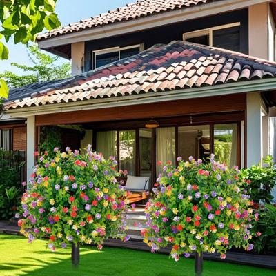 Yousheng Sztuczne Topiary z Kwiatami Zewnętrzne Sztuczne Krzewy Rośliny z Kolcem do Ziemi Odporne na UV Sztuczne Kwiaty do Dekoracji Ogrodu Patio Balkonu