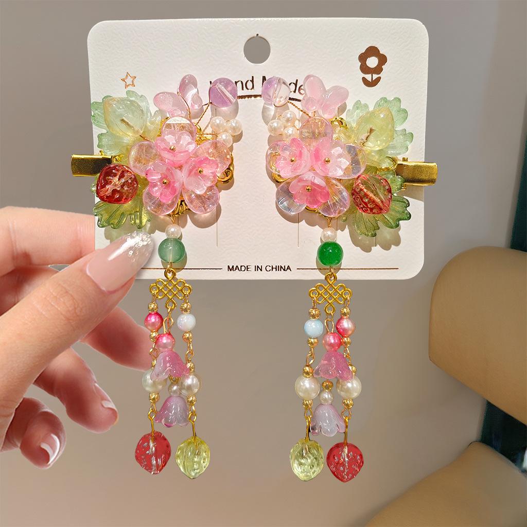 Mid-Autumn Hanfu Fairy Hair Clip - Women's & Children's Ancient Style Floral Tassel, Sweet Accessory for Girls