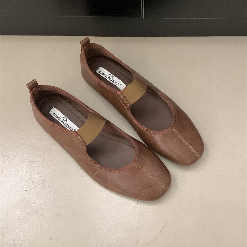 Fashion SUOJIALUN 2025 Autumn Women Flat Heel Shoes Fashion Round Toe Shallow Slip On Mary Jane Shoes Soft Flat Casual Dress Single Shoe