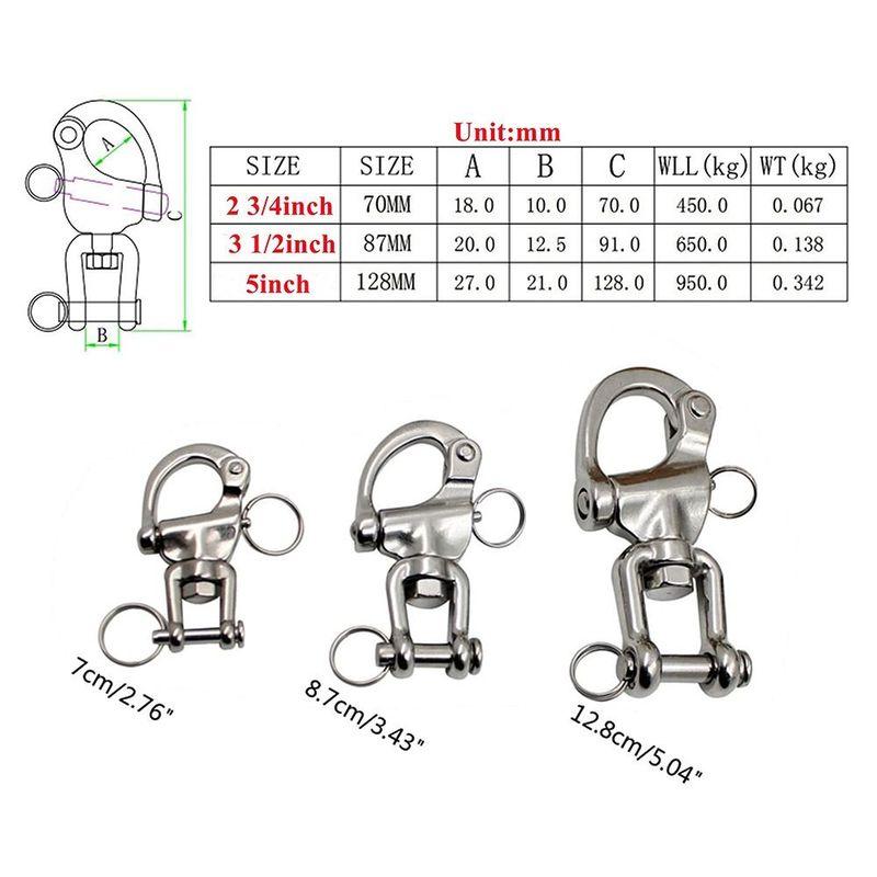 316 Stainless Steel Swivel Shackle Pair Jaw Swivel Design Snap Shackle Quick Release Diving Clips for Sailboat Spinnaker Halyard