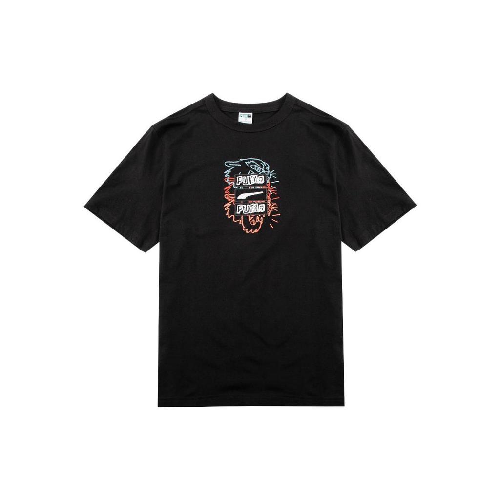 Puma Fun Logo Print Sports Round Neck Short Sleeve T-Shirt Men Tops Black 535411-01