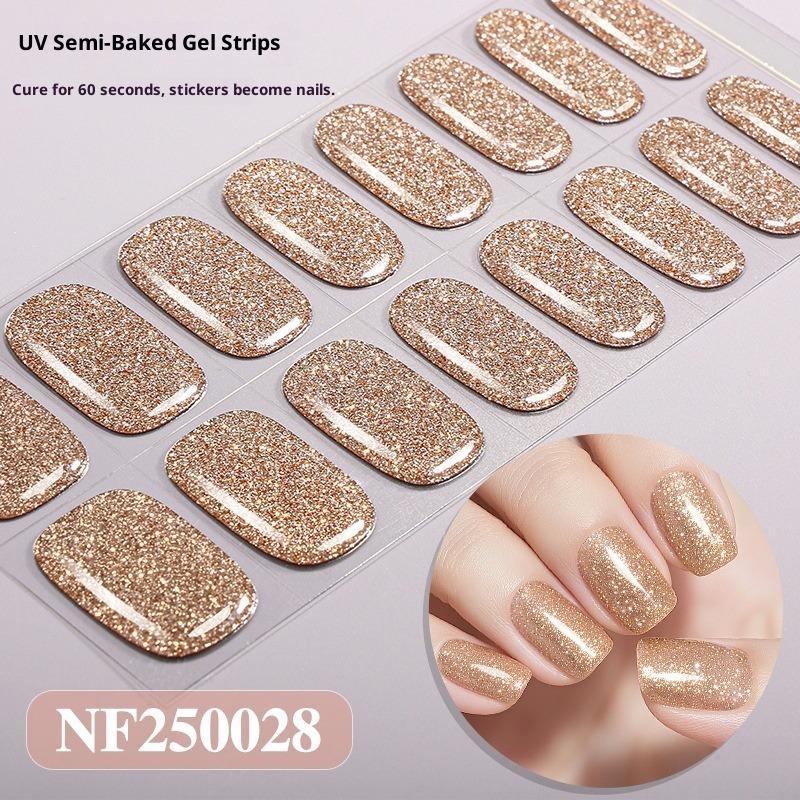 New Semi-cured Gel Nail Stickers with Glitter, Pure Glitter, and Whitening Effect; Semi-cured UV Nail Stickers.