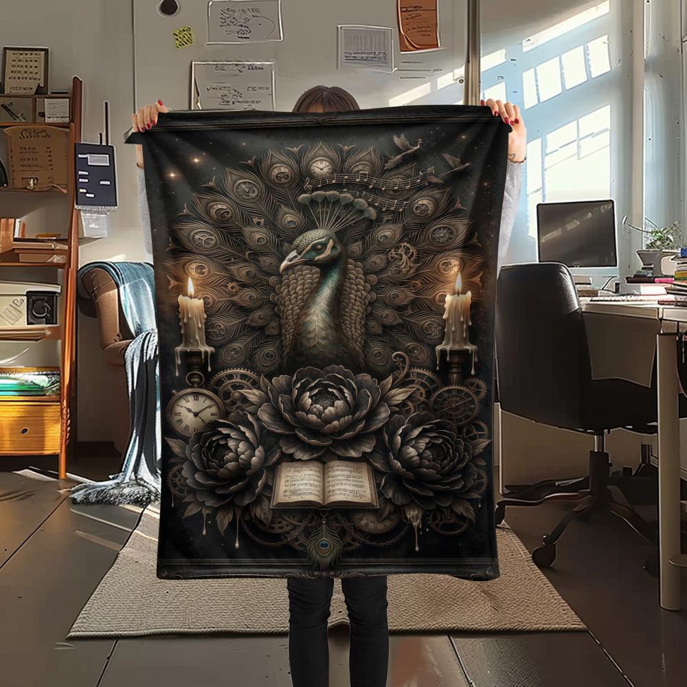 1PC Peacocks and Plants  Print FlAannel Blanket, High quality Comfortable for All Seasons, Home Decor, Warmth and Comfort