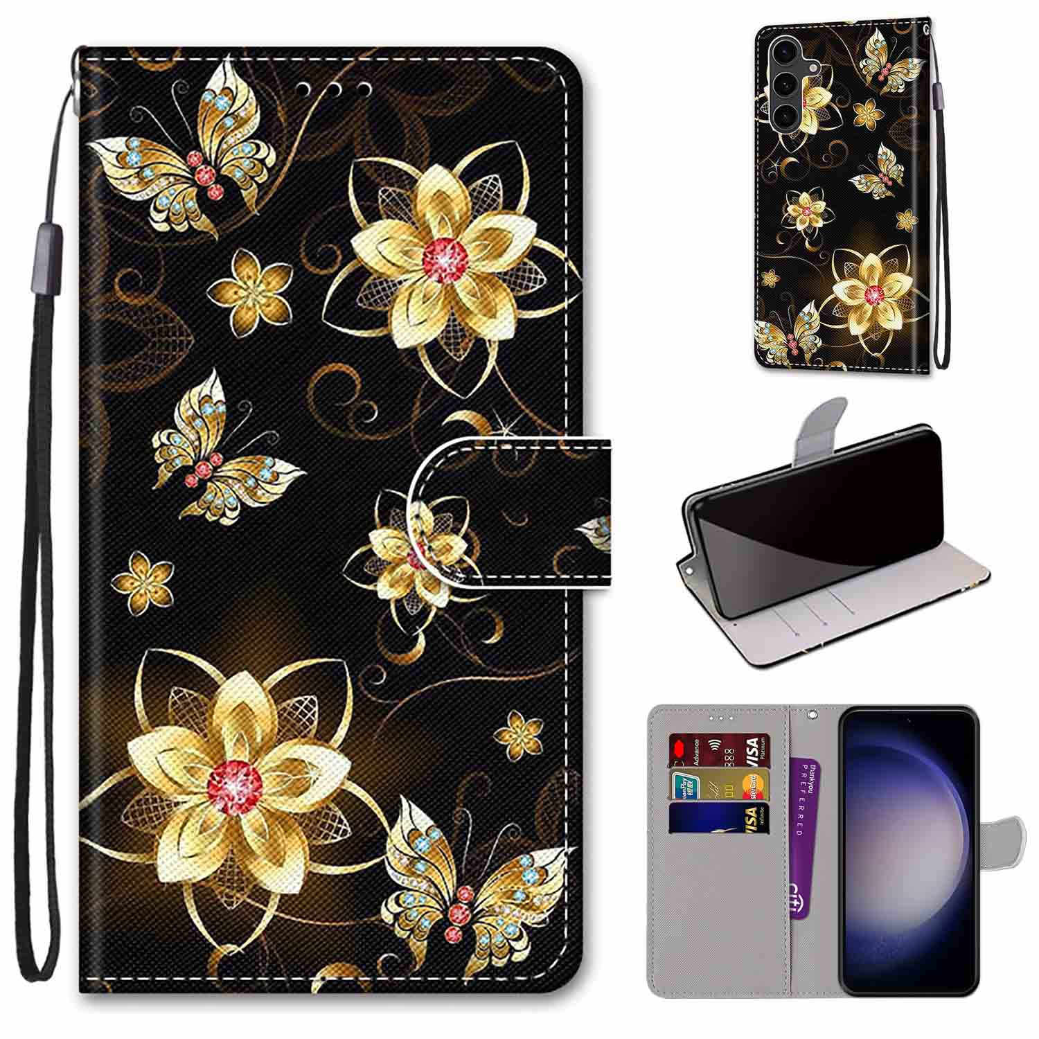 

Модный расписной узорный чехол-книжка с ремешком для iPhone Samsung Huawei Honor Xiaomi Redmi OPPO Realme Moto Asus Xiaomi Poco C61