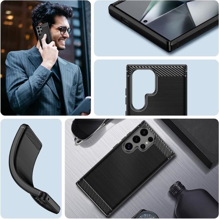 Hülle und 2 gehärtete Gläser - BOOLING - für Samsung Galaxy S24 Ultra - Stoßschutz - Gummiertes TPU - Schwarz