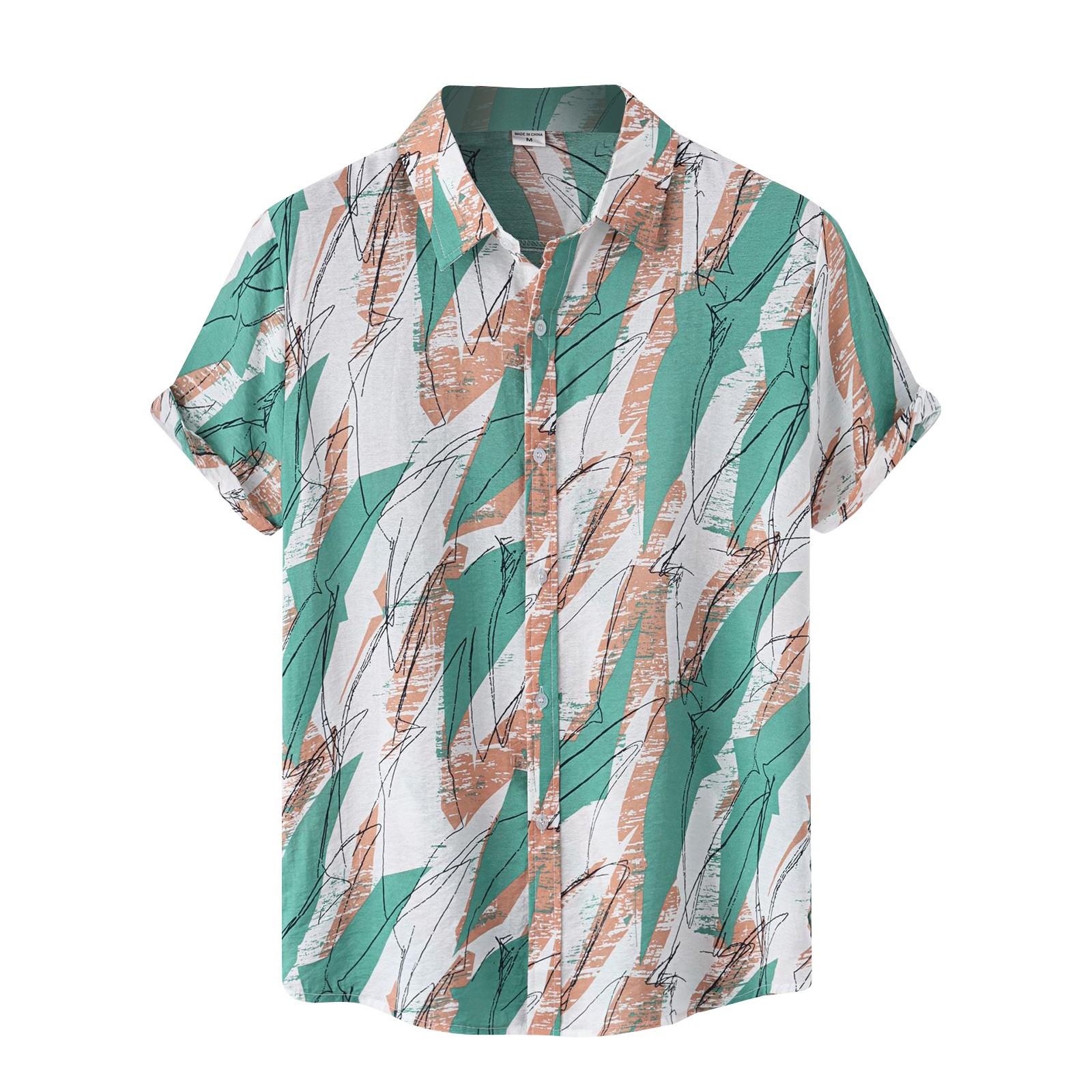 

Мужская летняя хлопково-льняная пляжная рубашка с цветочным принтом, повседневная рубашка с короткими рукавами и лацканами XL