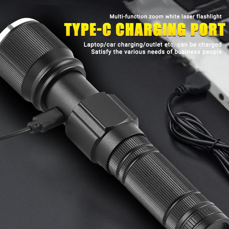 30W High-Power LED Tactical Flashlight with LCD Power Display Zoom Aluminum Alloy Rechargeable Emergency Torch Spotlight
