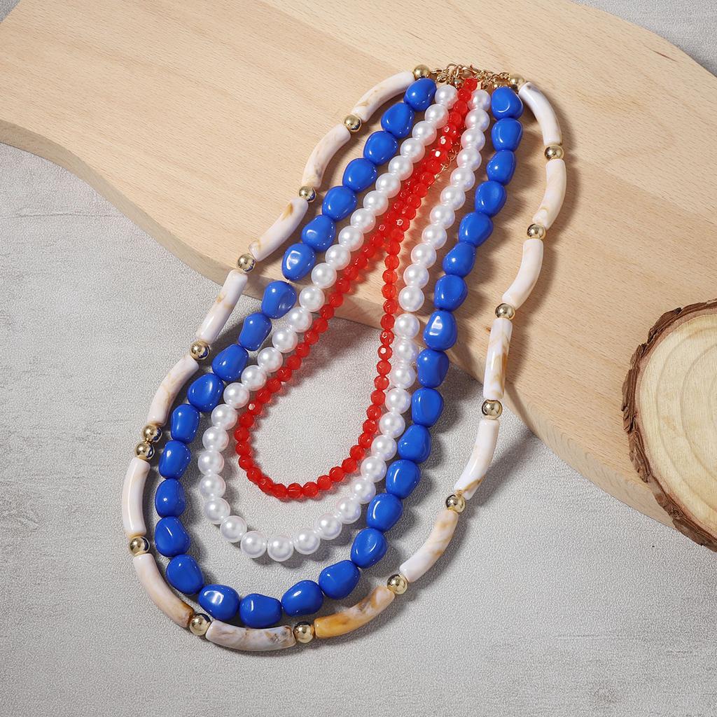 Fashion retro ethnic style multi-layer stacking resin imitation pearl versatile necklace, trendy women's necklace