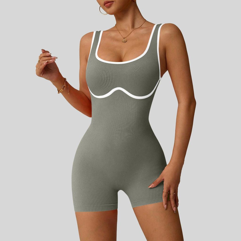 Women's Fashionable Solid Color Round Neck Tight Back Yoga Suit Yoga Jumpsuit