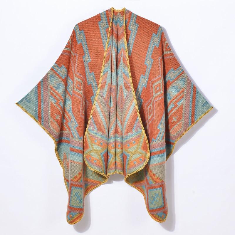 New Simple Geometric Split Jacquard Thickened Shawl Cape Autumn and Winter Warm Scarf Shawl