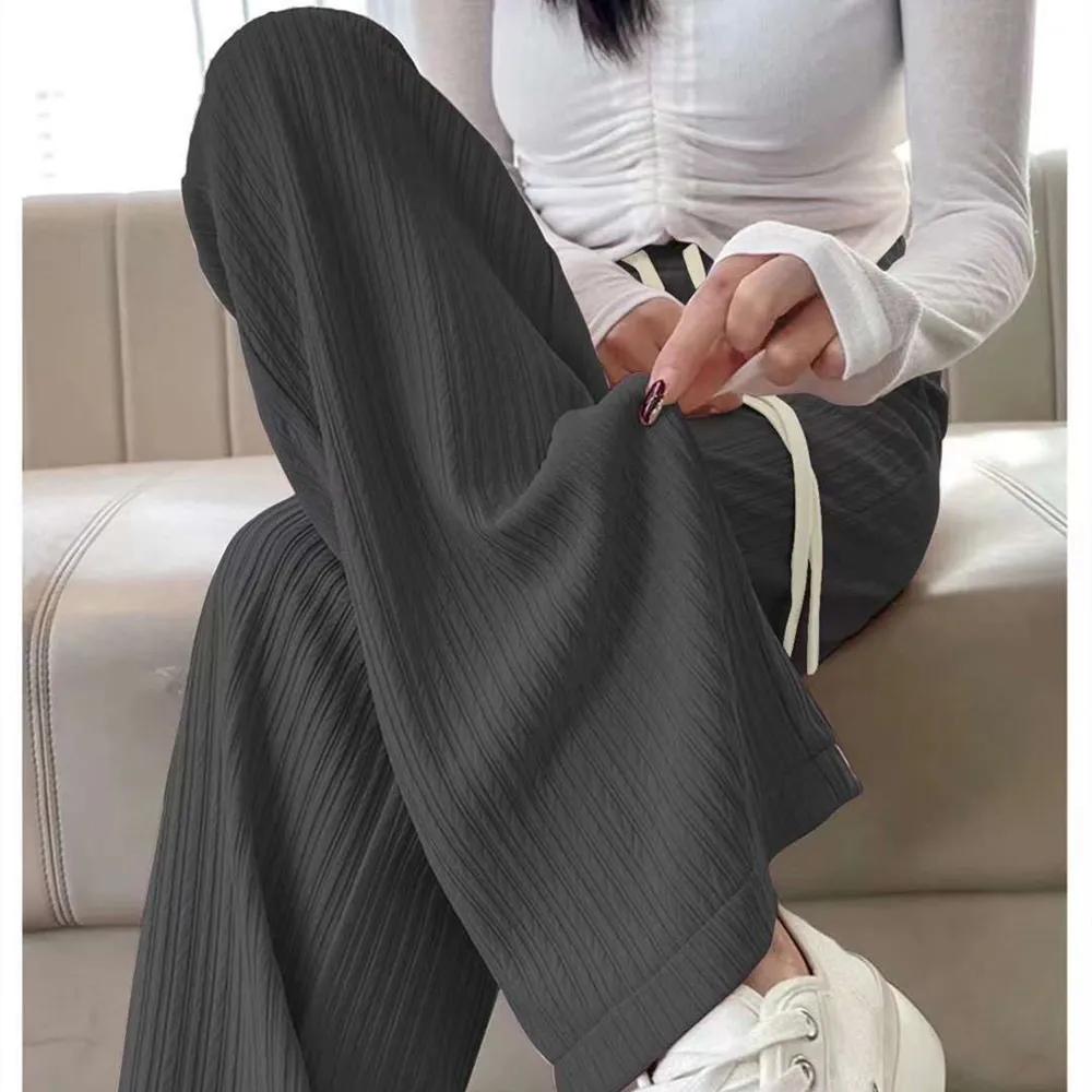 Summer Bubble Milk Puff Cloud Pants Women High Waist Draped Narrow Straight Casual Pants Cloud Puff Wide Leg Pants