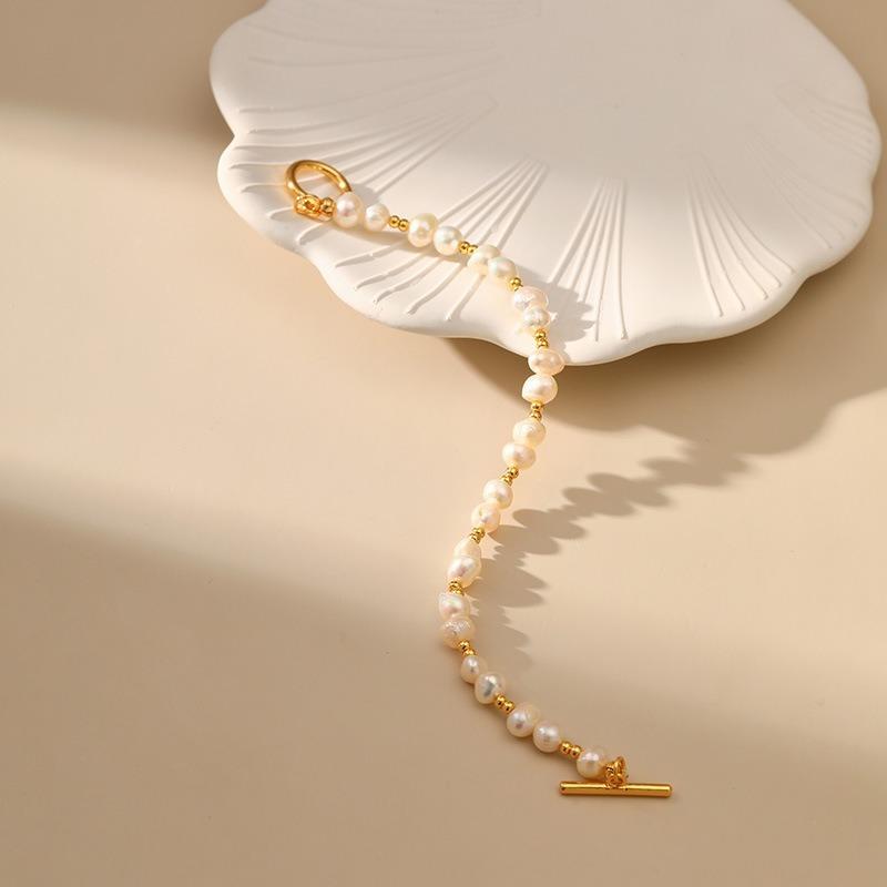 Irregular Natural Pearl Handmade Bracelet Gold Plated Ot Clasp Elegant Sweet Women Jewelry