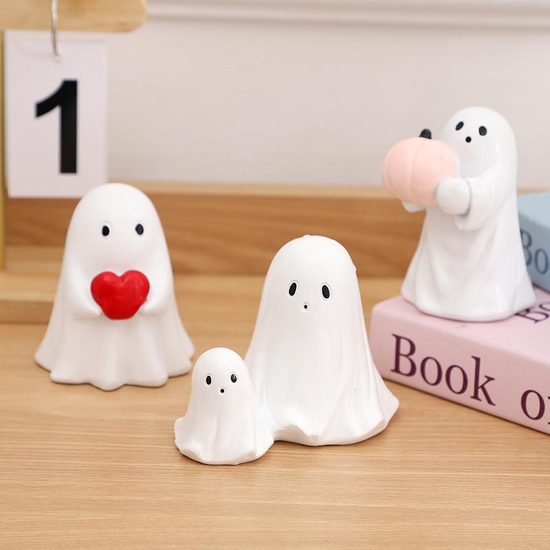 Süße Geisterstatue mit Mittelfinger, kleine gruselige Geisterfiguren, Halloween-Wohndekoration, Couchtisch-Mittelstück-Regal