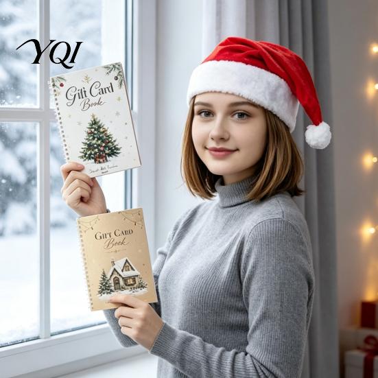 Portable Gift Card Case Christmas Book, 8x6 Inch Spiral Bound Holiday Keepsake Booklet, Organizer Holder Merry Greeting Album for Xmas Party Supplies