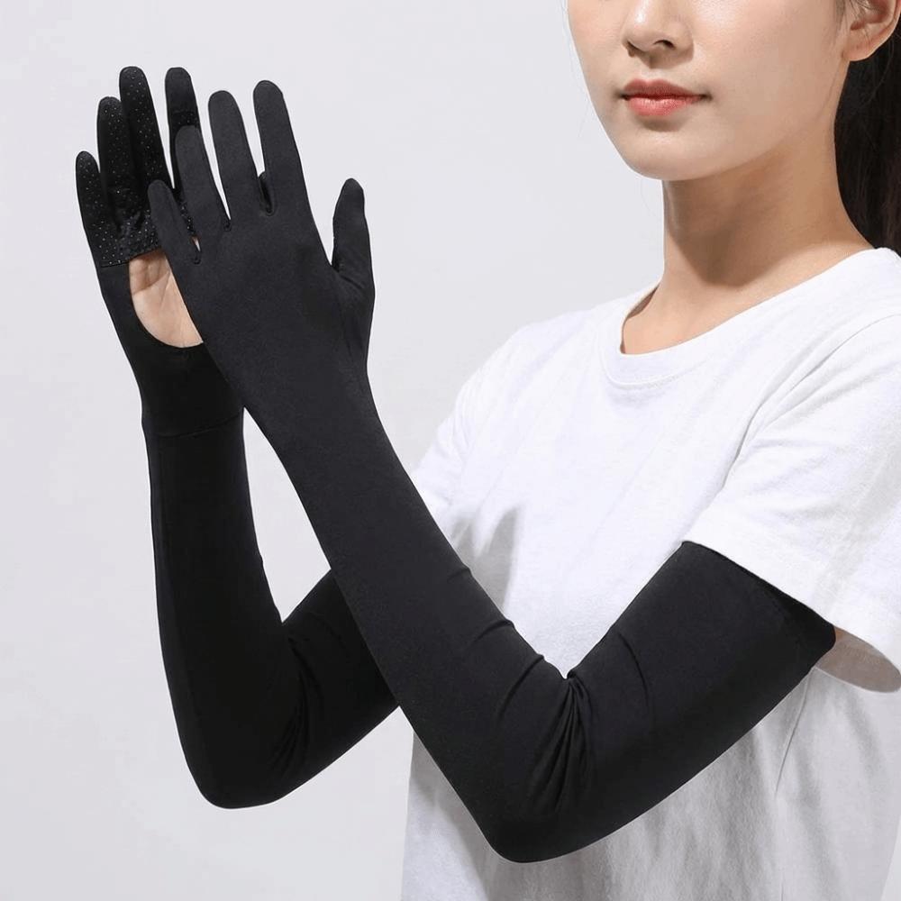 Solid Color Ice Silk Arm Sleeve Non-slip Summer Arm Cover Women's Gloves Long Sleeve  Outdoor