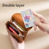 Leather Coin Purse for Women Double Layer Card Holder Mini Wallet Zipper Earphone Key Lipstick Storage Pouch Kids Money Bag Clip