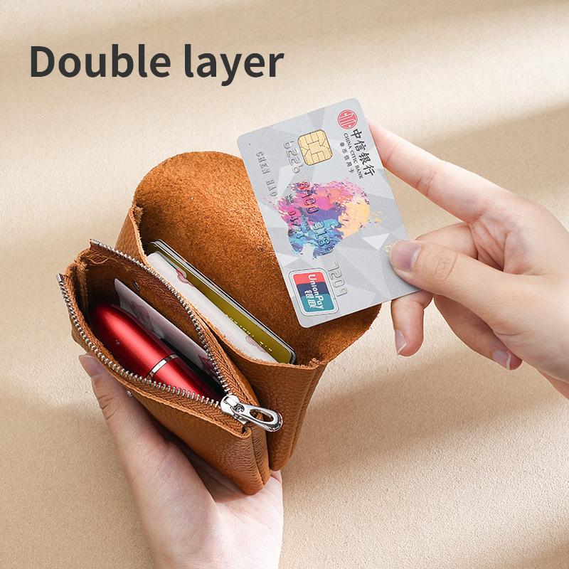 Leather Coin Purse for Women Double Layer Card Holder Mini Wallet Zipper Earphone Key Lipstick Storage Pouch Kids Money Bag Clip
