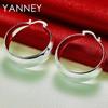 S925 Sterling Silver Glossy Geometric Round Hoop Earrings for Women Wedding Fashion Jewelry Accessories Girlfriend Gifts