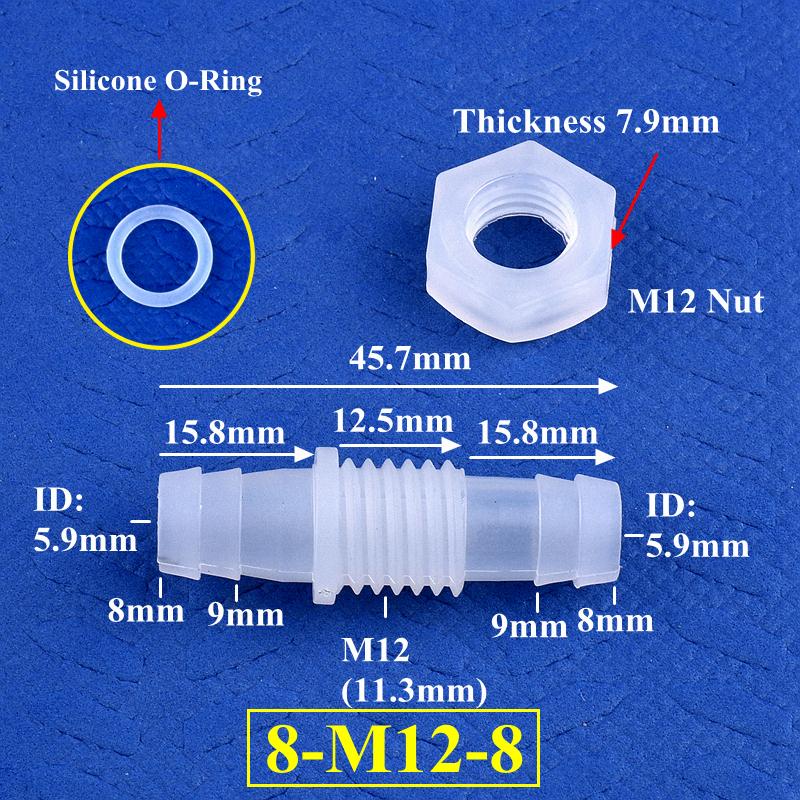 3~12mm Racord Bulkhead PP Pagoda Conector Direct Cu Piuliță Filet M6-16 O-Ring Irigare Grădină Acvariu Rezervor Pompă Aer Furtun Racord