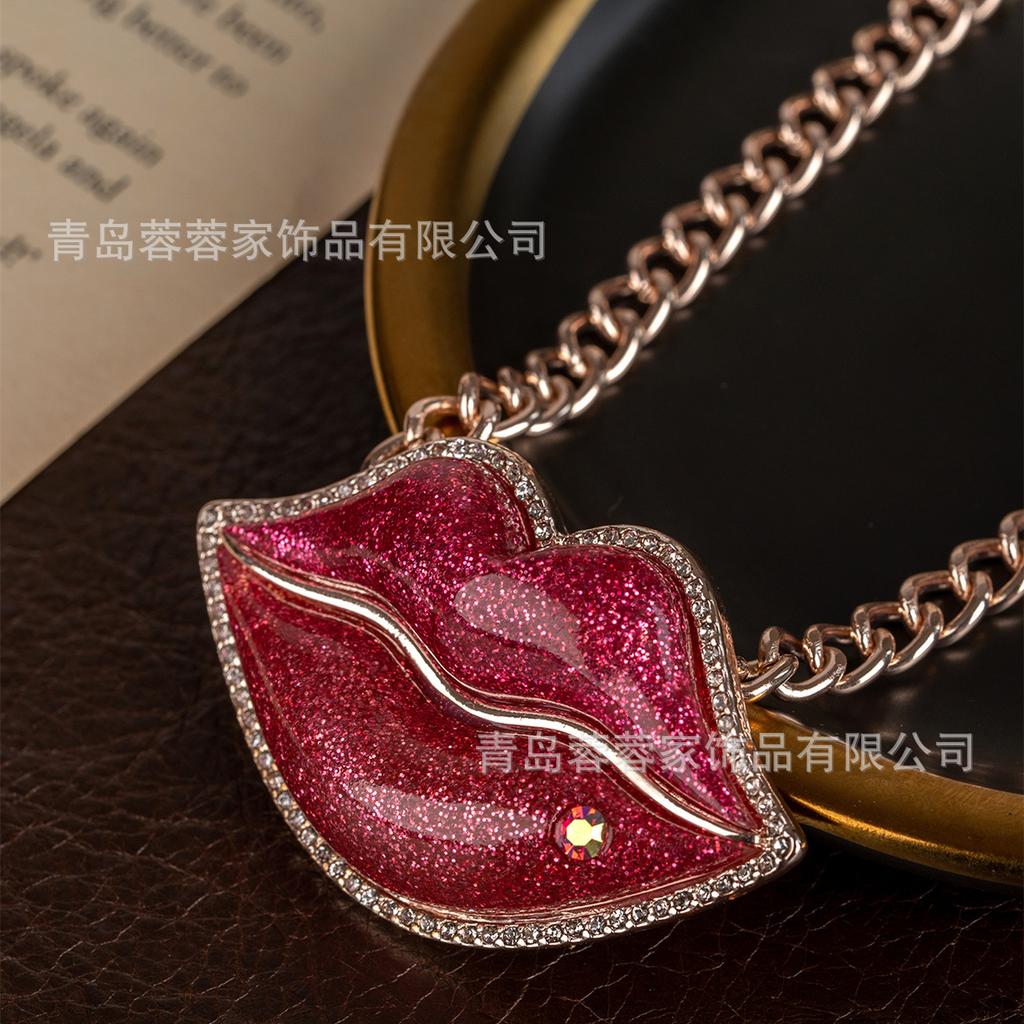 Hot Return Unique Product Sexy Red Lip Necklace Vintage Light Luxury Niche High-end Feeling
