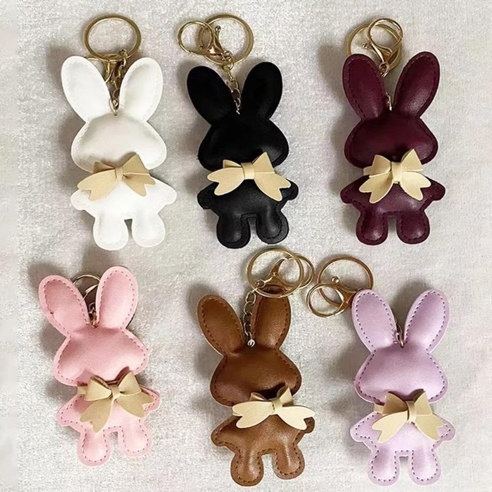 Bow Decoration Key Holders PU Leather Bag Pendant New Bunny Keychain Gift