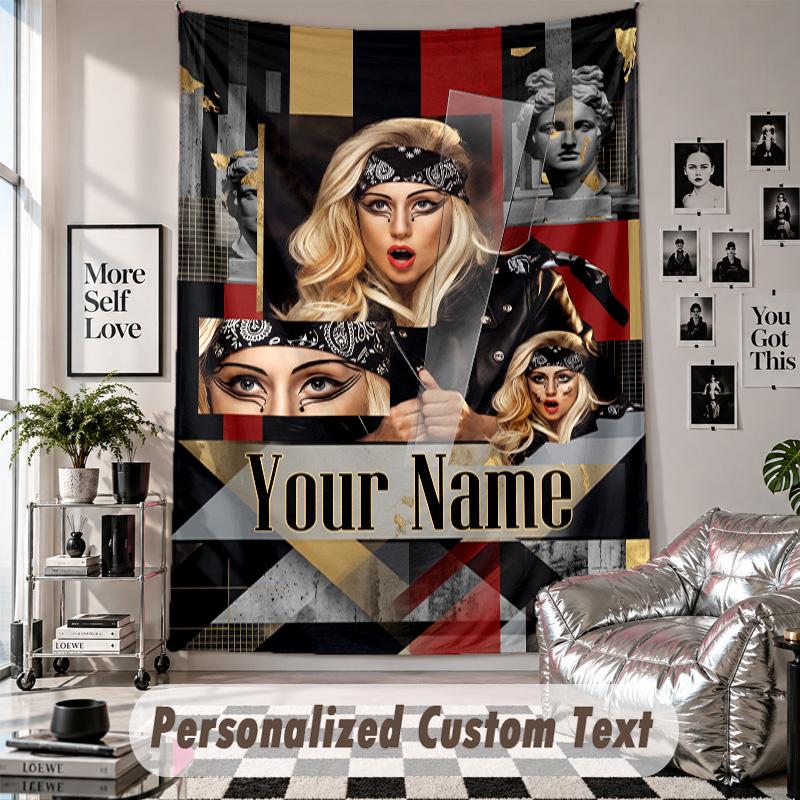 Wall Hanging Tapestry With Custom Name & Text, Lady Gaga Decorative Tapestry For Bedroom