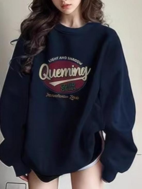 Women's Oversized American Retro Plush Hoodie - Korean Style, Unisex, Spring & Autumn 2026 Collection