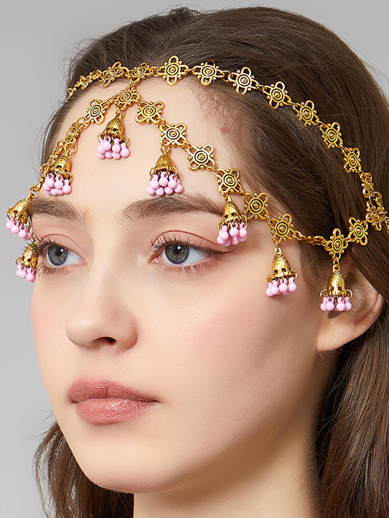 New Ethnic Style Retro Head Chain with Exotic Indian Fashion Design розовый