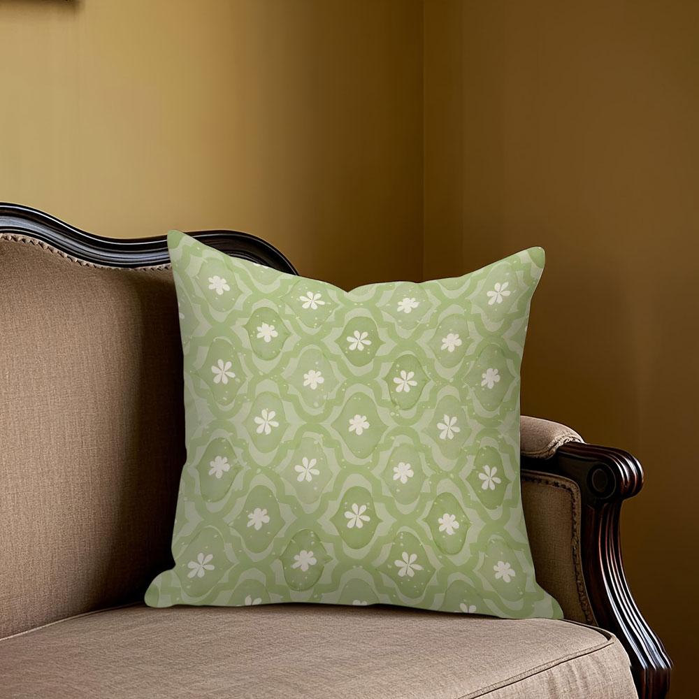 Green Floral Square Jacquard Pillow Cover for Sofa Office Waist Cushion Cover Home Decorative Pillowcase