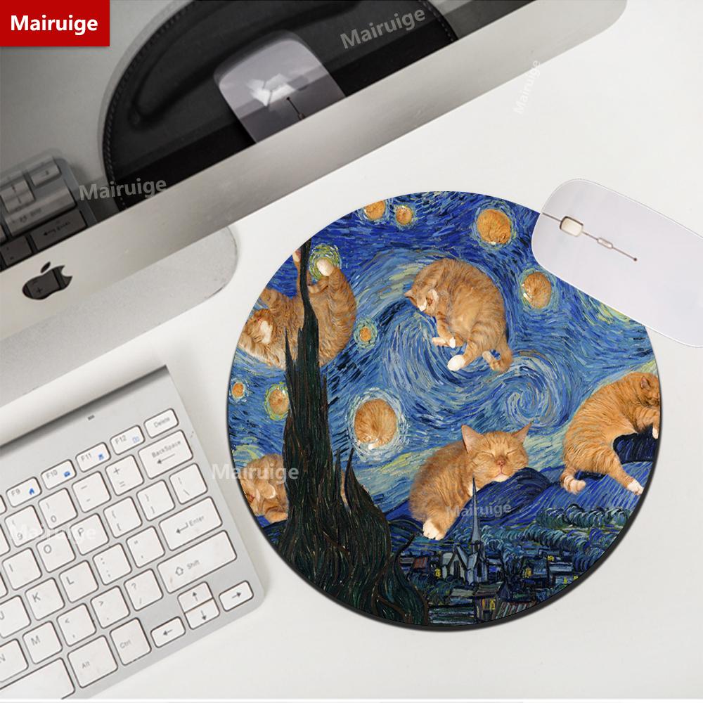 

Cute Cats Mouse Pad Van Gogh Mouse Mat Gamer Vintage Starry Night Gaming Accessories Mousepad Computer Desk Mousemats 22x22cm 200X200X2MM
