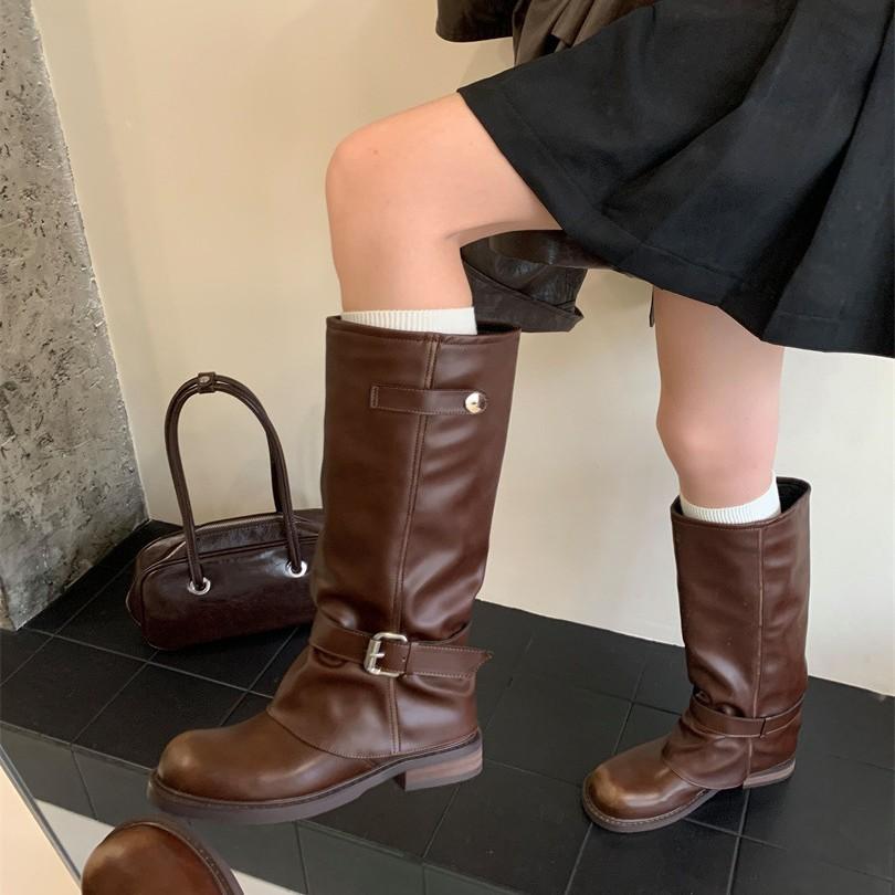 Square head polished high boots light luxury niche retro 2025 autumn and winter new thick heel short boots niche women's boots