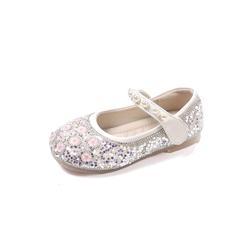 2024 Children Leather Shoes for Girls Summer Autumn New Fashion Soft Sole Comfortable Princess Rhinestone Versatile Dress Shoes