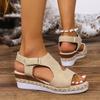 Women's Open Toe Wedge Sandals Adjustable Hook and Loop Closure Braided Jute Mid Heel Comfortable Casual Footwear