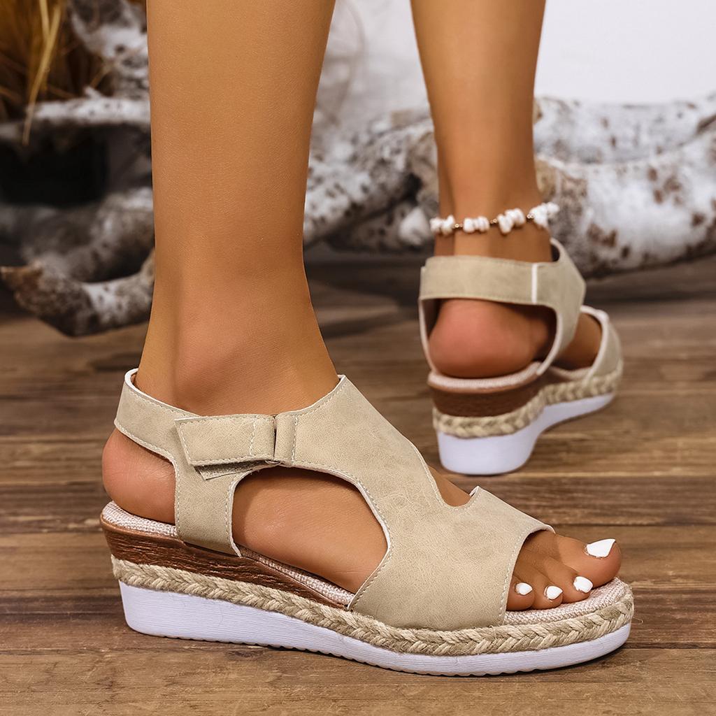 Women's Open Toe Wedge Sandals Adjustable Hook and Loop Closure Braided Jute Mid Heel Comfortable Casual Footwear
